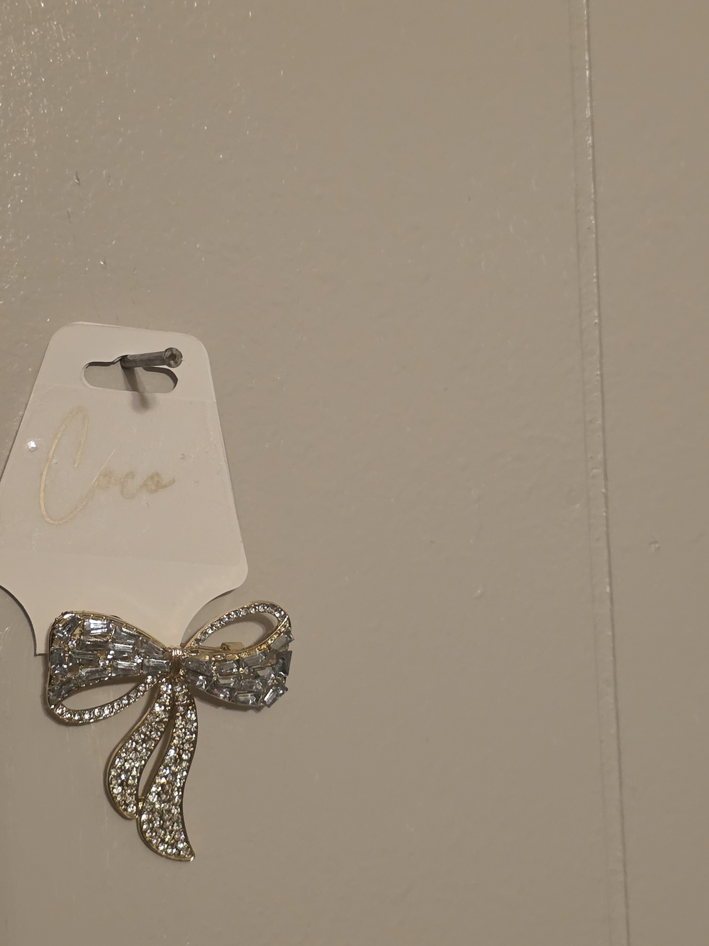 Gold Bow Crystal Brooch - Clear Rhinestones
